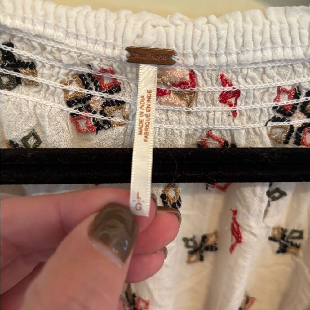 Free People Cream Duster Dress with Red and Black Embroidery - Picture 4 of 5
